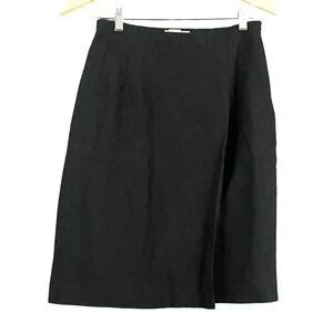 VTG Talbots Black Lined Pencil Wrap Skirt Sz 8 100% Wool Women's